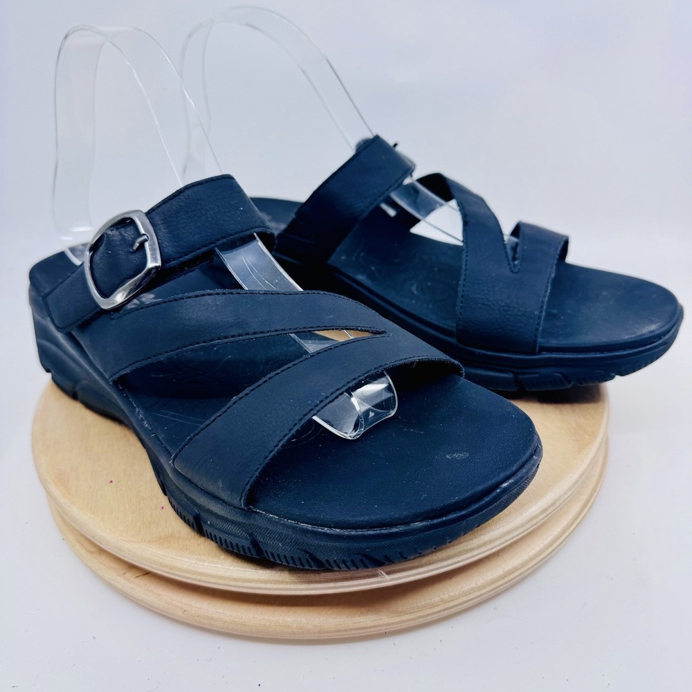 Skechers Easy Going Womens 10 Black Wedge Sandals 163427 Comfort Walking Shoes